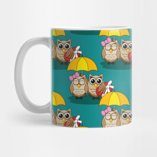 Cute Owl Lovers with Umbrella and Red Chocolate Box Pattern Mug